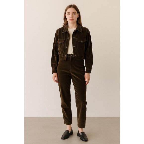 Vintage Opal by Lorraine Wardy Brown Velvet Cotton 2-Piece Set – Cropped Jacket - Picture 1 of 8